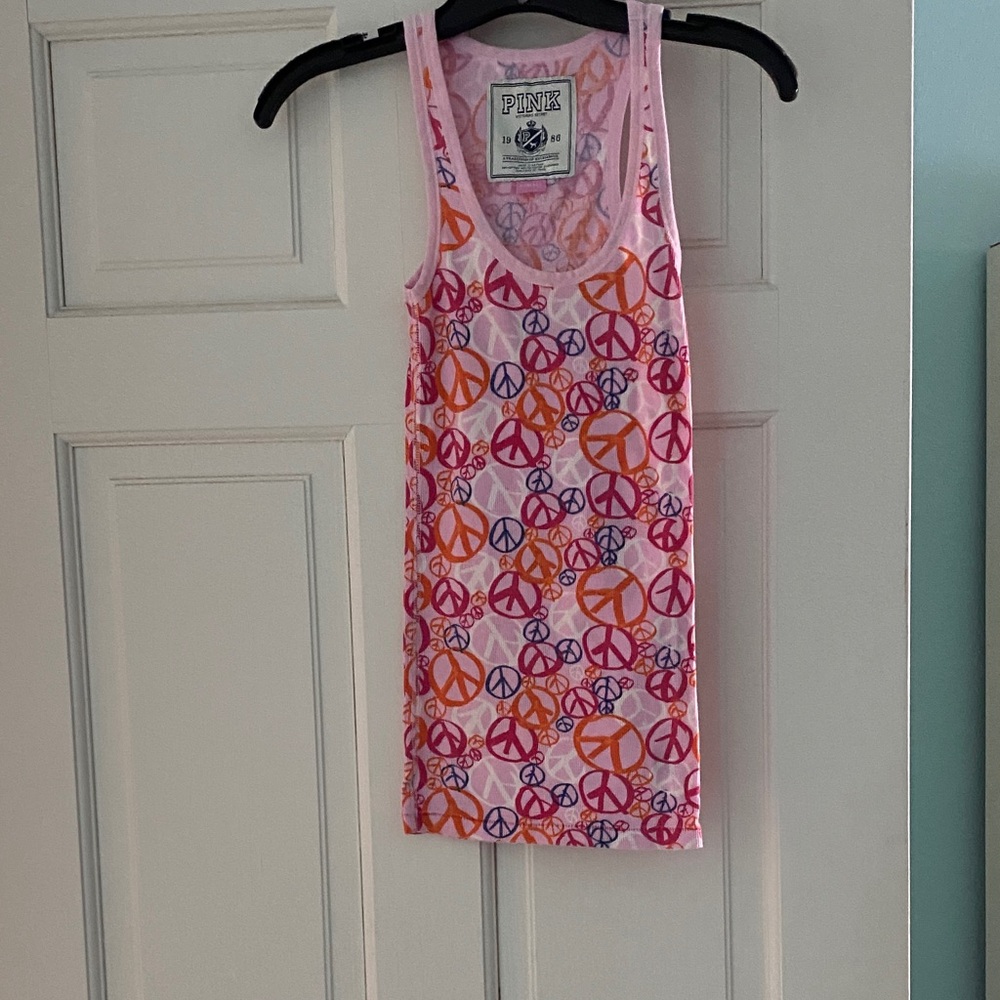Victoria's Secret Pink Peace Sign Tank Top - Pink and Orange